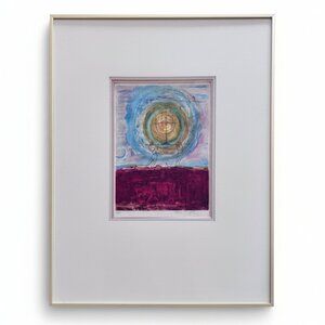 NISSAN ENGEL MENORAH BEARERS SIGNED LITHOGRAPH - GLASS GOLD METAL FRAME 24"X30"